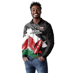 Custom Afro Kenya Long Sleeve Polo Shirt Rugby Sevens - African Pattern