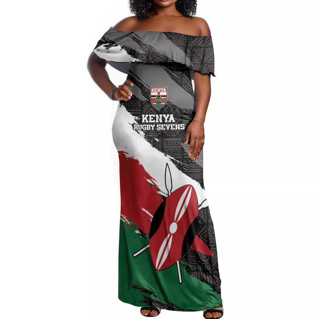 Custom Afro Kenya Off Shoulder Maxi Dress Rugby Sevens - African Pattern