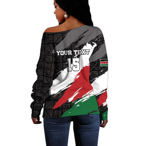 Custom Afro Kenya Off Shoulder Sweater Rugby Sevens - African Pattern