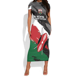 Custom Afro Kenya Short Sleeve Bodycon Dress Rugby Sevens - African Pattern