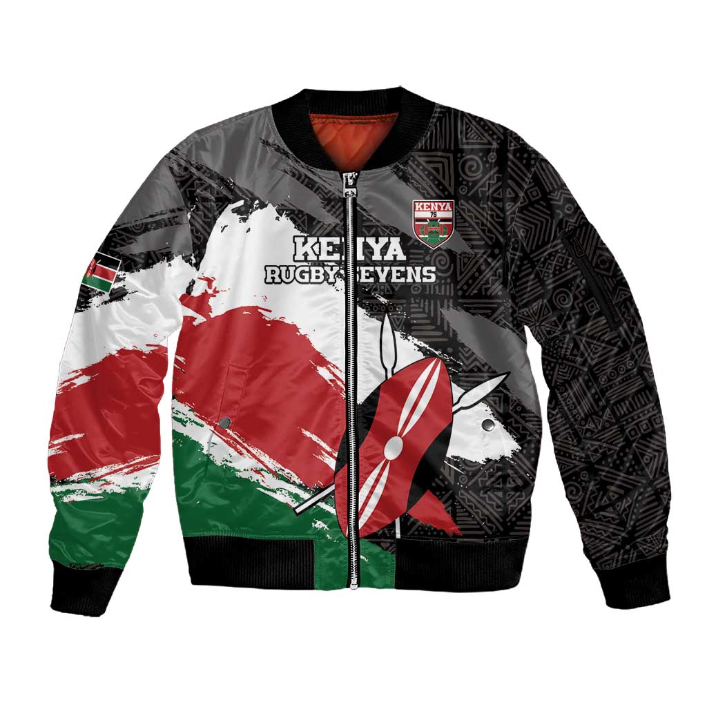 Custom Afro Kenya Sleeve Zip Bomber Jacket Rugby Sevens - African Pattern