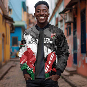 Custom Afro Kenya Sleeve Zip Bomber Jacket Rugby Sevens - African Pattern