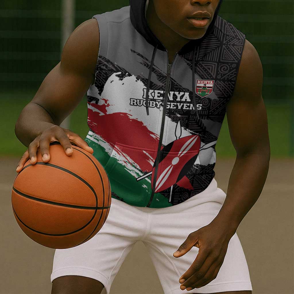 Custom Afro Kenya Sleeveless Zip Hoodie Rugby Sevens - African Pattern - African Pride