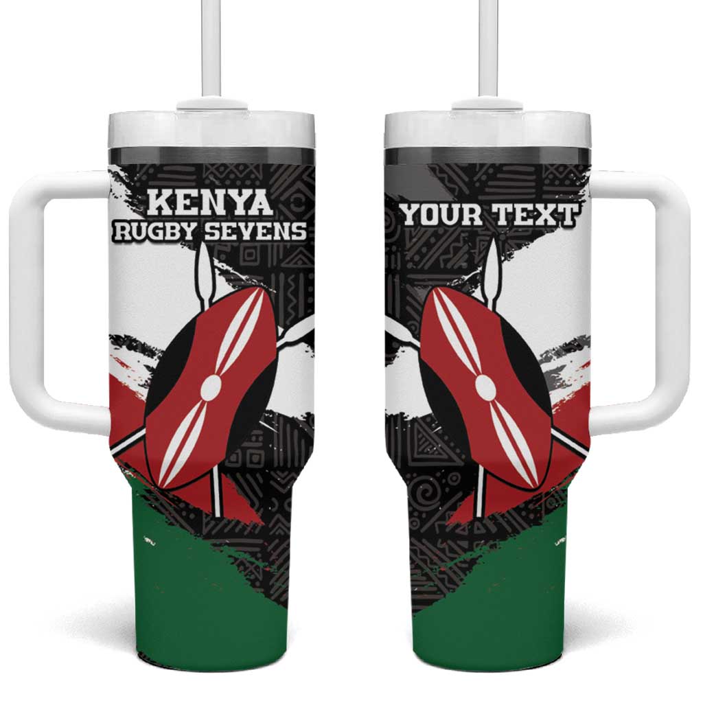 Custom Afro Kenya Tumbler With Handle Rugby Sevens - African Pattern