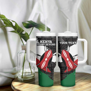 Custom Afro Kenya Tumbler With Handle Rugby Sevens - African Pattern