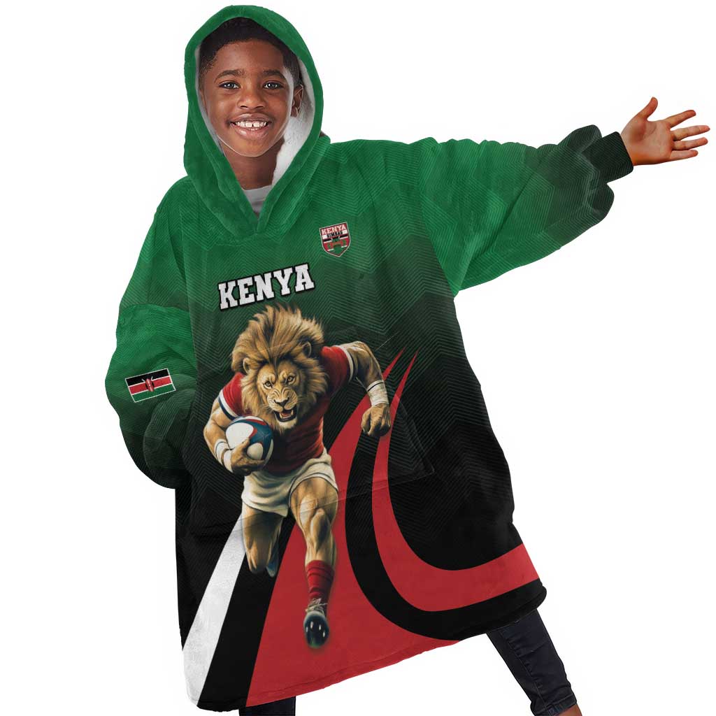 Kenya Rugby Custom Kid Wearable Blanket Hoodie Simbas Mascot - Sporty Style