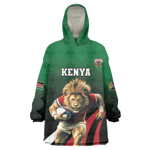 Kenya Rugby Custom Kid Wearable Blanket Hoodie Simbas Mascot - Sporty Style