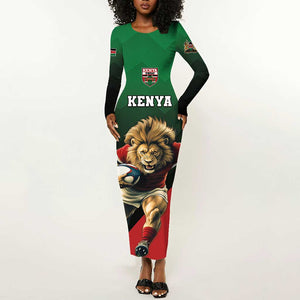 Kenya Rugby Custom Long Sleeve Bodycon Dress Simbas Mascot - Sporty Style