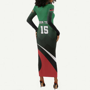 Kenya Rugby Custom Long Sleeve Bodycon Dress Simbas Mascot - Sporty Style