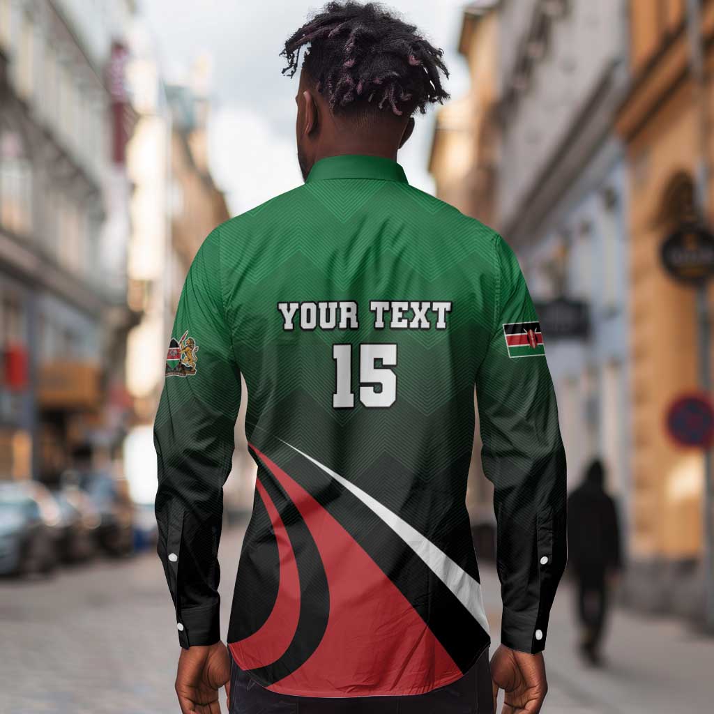 Kenya Rugby Custom Long Sleeve Button Shirt Simbas Mascot - Sporty Style
