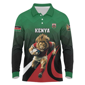 Kenya Rugby Custom Long Sleeve Polo Shirt Simbas Mascot - Sporty Style