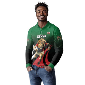 Kenya Rugby Custom Long Sleeve Polo Shirt Simbas Mascot - Sporty Style