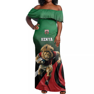 Kenya Rugby Custom Off Shoulder Maxi Dress Simbas Mascot - Sporty Style