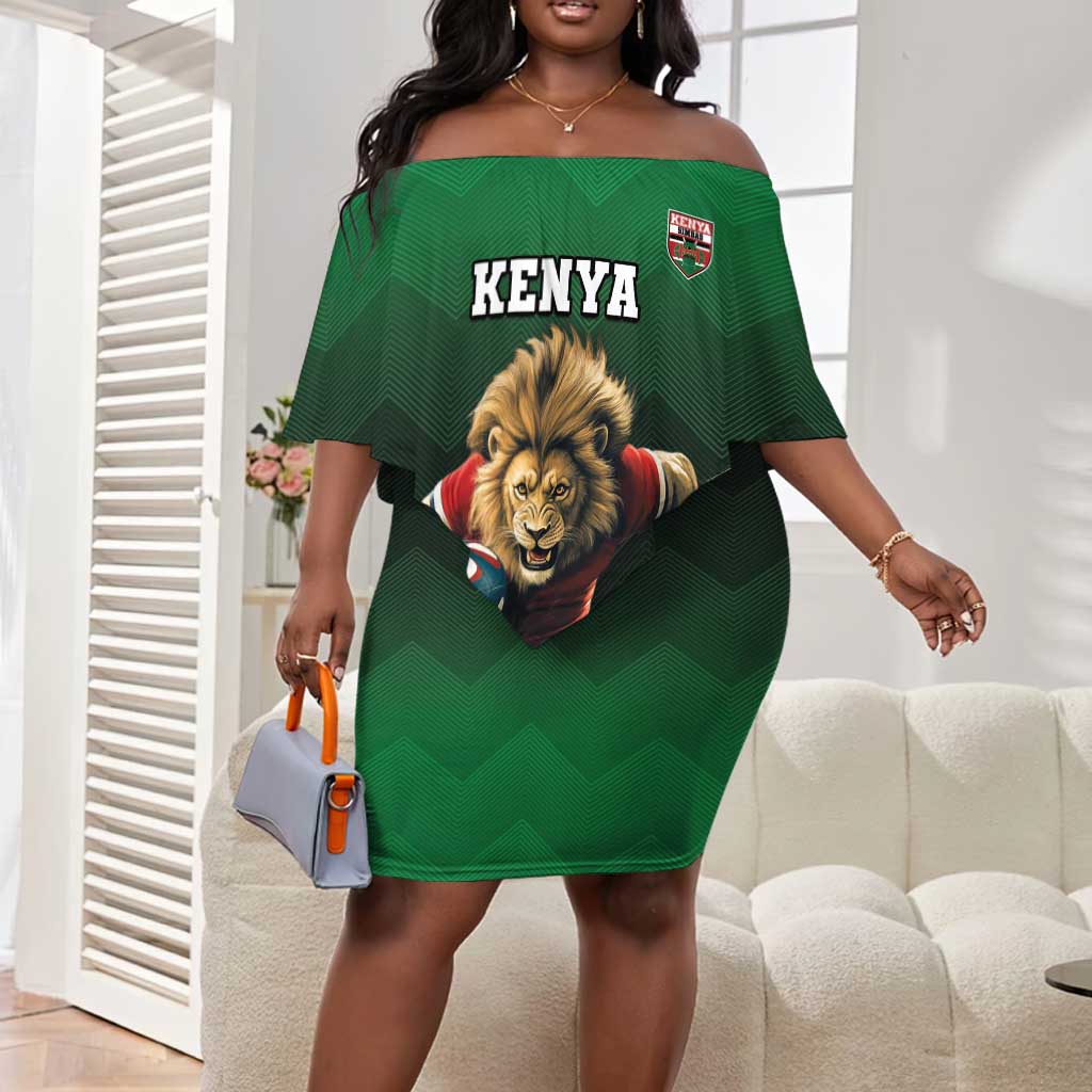 Kenya Rugby Custom Off Shoulder Short Dress Simbas Mascot - Sporty Style