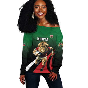 Kenya Rugby Custom Off Shoulder Sweater Simbas Mascot - Sporty Style