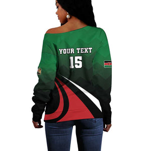 Kenya Rugby Custom Off Shoulder Sweater Simbas Mascot - Sporty Style