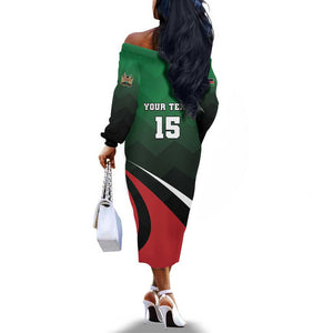 Kenya Rugby Custom Off The Shoulder Long Sleeve Dress Simbas Mascot - Sporty Style