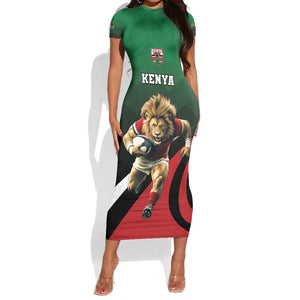 Kenya Rugby Custom Short Sleeve Bodycon Dress Simbas Mascot - Sporty Style