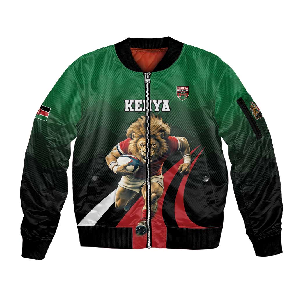 Kenya Rugby Custom Sleeve Zip Bomber Jacket Simbas Mascot - Sporty Style