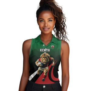 Kenya Rugby Custom Women Sleeveless Polo Shirt Simbas Mascot - Sporty Style