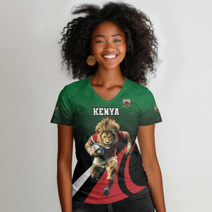 Kenya Rugby Custom Women V-Neck T-Shirt Simbas Mascot - Sporty Style