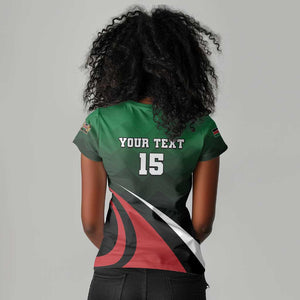 Kenya Rugby Custom Women V-Neck T-Shirt Simbas Mascot - Sporty Style