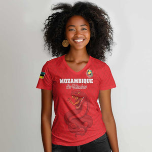 Custom Mozambique Football Women V-Neck T-Shirt Go Champions Os Mambas LT15