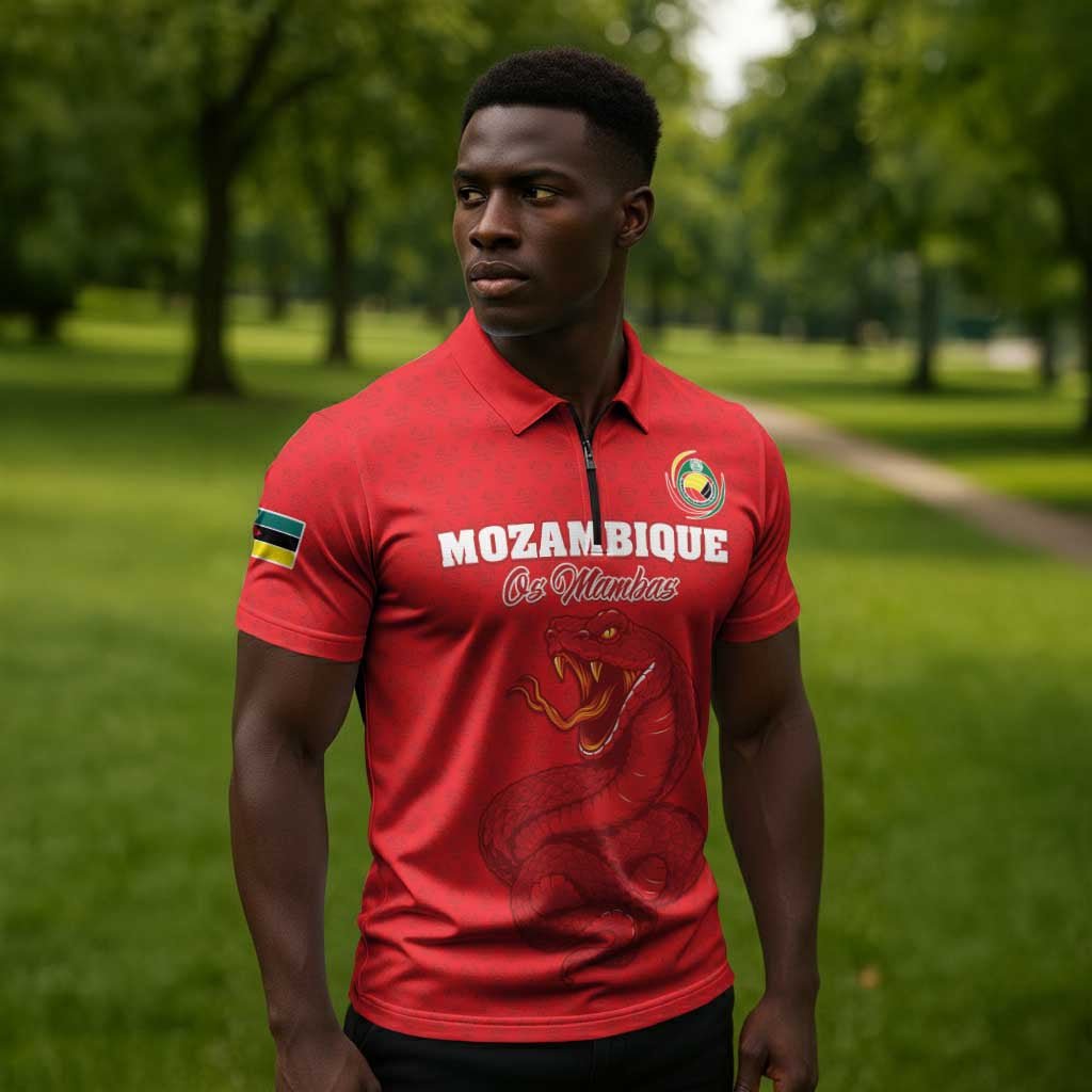 Custom Mozambique Football Zipper Polo Shirt Come On Os Mambas