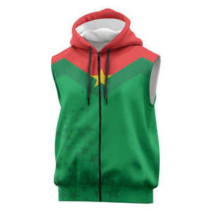 Custom Burkina Faso Football Sleeveless Zip Hoodie Go Les Etalons Go - African Pride