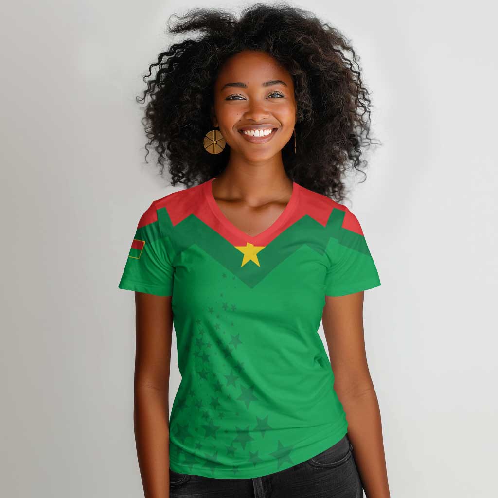 Custom Burkina Faso Football Women V-Neck T-Shirt Go Les Etalons Go LT15
