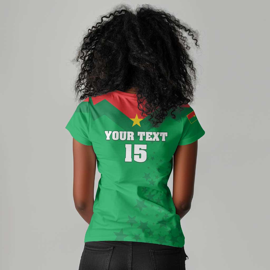 Custom Burkina Faso Football Women V-Neck T-Shirt Go Les Etalons Go LT15