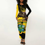 Afro Ghana Long Sleeve Bodycon Dress Eagle With Coat Of Arms LT15
