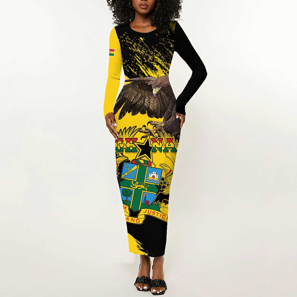 Afro Ghana Long Sleeve Bodycon Dress Eagle With Coat Of Arms