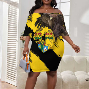 Afro Ghana Off Shoulder Short Dress Eagle With Coat Of Arms