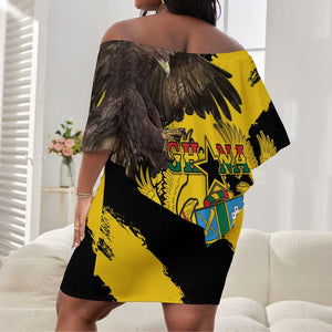 Afro Ghana Off Shoulder Short Dress Eagle With Coat Of Arms