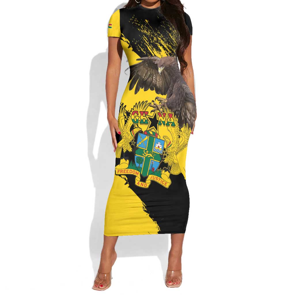 Afro Ghana Short Sleeve Bodycon Dress Eagle With Coat Of Arms