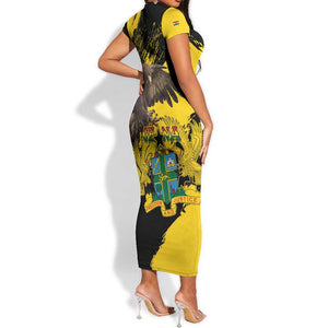 Afro Ghana Short Sleeve Bodycon Dress Eagle With Coat Of Arms