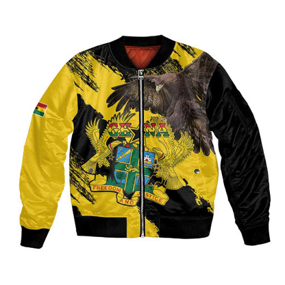 Afro Ghana Sleeve Zip Bomber Jacket Eagle With Coat Of Arms