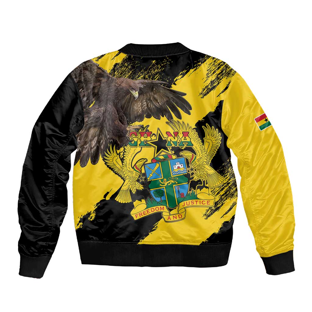 Afro Ghana Sleeve Zip Bomber Jacket Eagle With Coat Of Arms