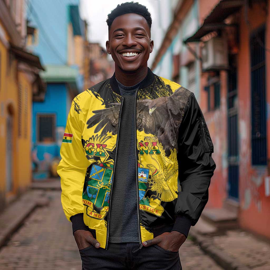 Afro Ghana Sleeve Zip Bomber Jacket Eagle With Coat Of Arms