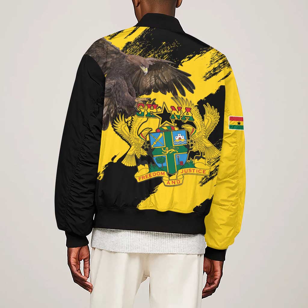 Afro Ghana Sleeve Zip Bomber Jacket Eagle With Coat Of Arms