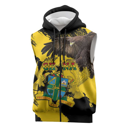 Afro Ghana Sleeveless Zip Hoodie Eagle With Coat Of Arms - African Pride