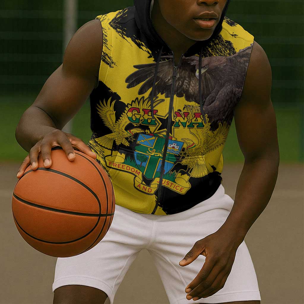 Afro Ghana Sleeveless Zip Hoodie Eagle With Coat Of Arms - African Pride