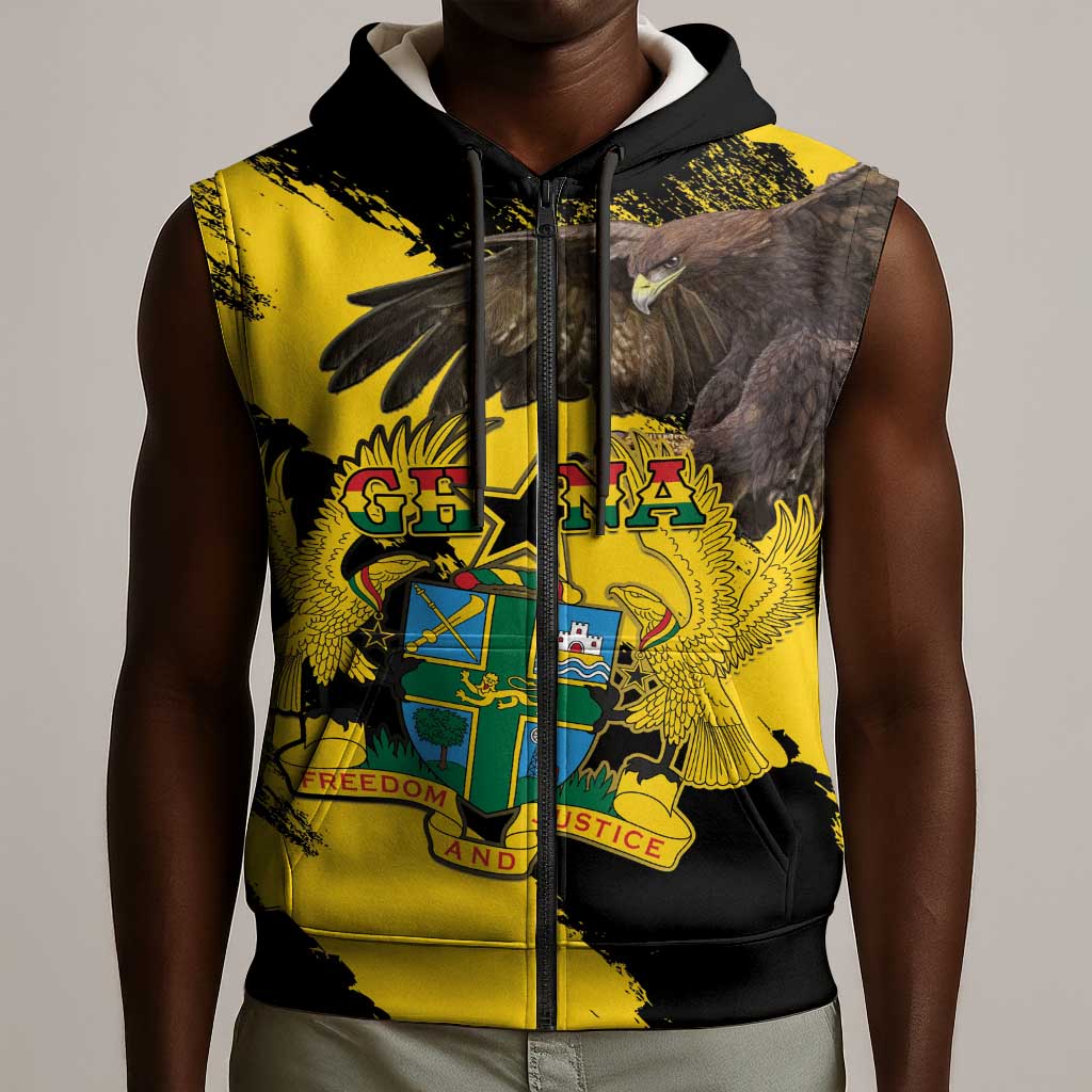 Afro Ghana Sleeveless Zip Hoodie Eagle With Coat Of Arms - African Pride