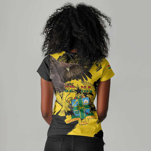 Afro Ghana Women V-Neck T-Shirt Eagle With Coat Of Arms