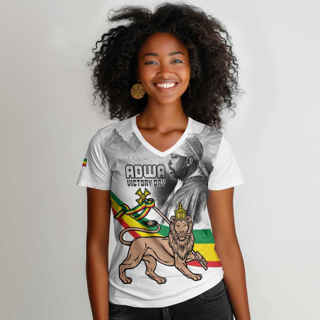 African Victory Menelik II Women V-Neck T-Shirt Battle Of Adwa