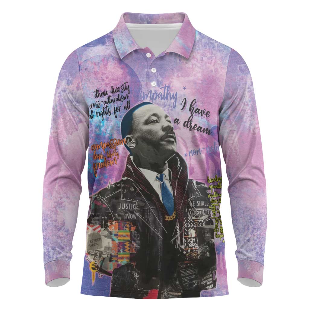 Martin Luther King Jr Long Sleeve Polo Shirt I Have a Dream Graffiti Style - African Pride