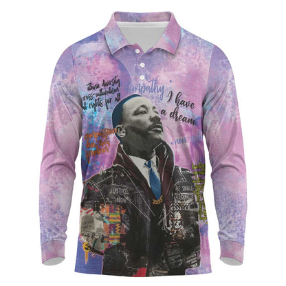 Martin Luther King Jr Long Sleeve Polo Shirt I Have a Dream Graffiti Style - African Pride