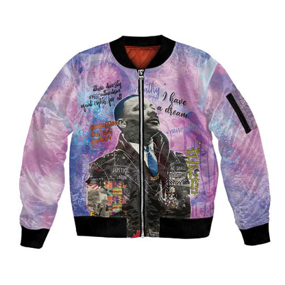 Martin Luther King Jr Sleeve Zip Bomber Jacket I Have a Dream Graffiti Style - African Pride