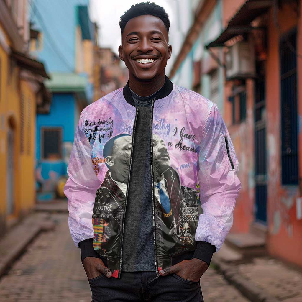 Martin Luther King Jr Sleeve Zip Bomber Jacket I Have a Dream Graffiti Style - African Pride